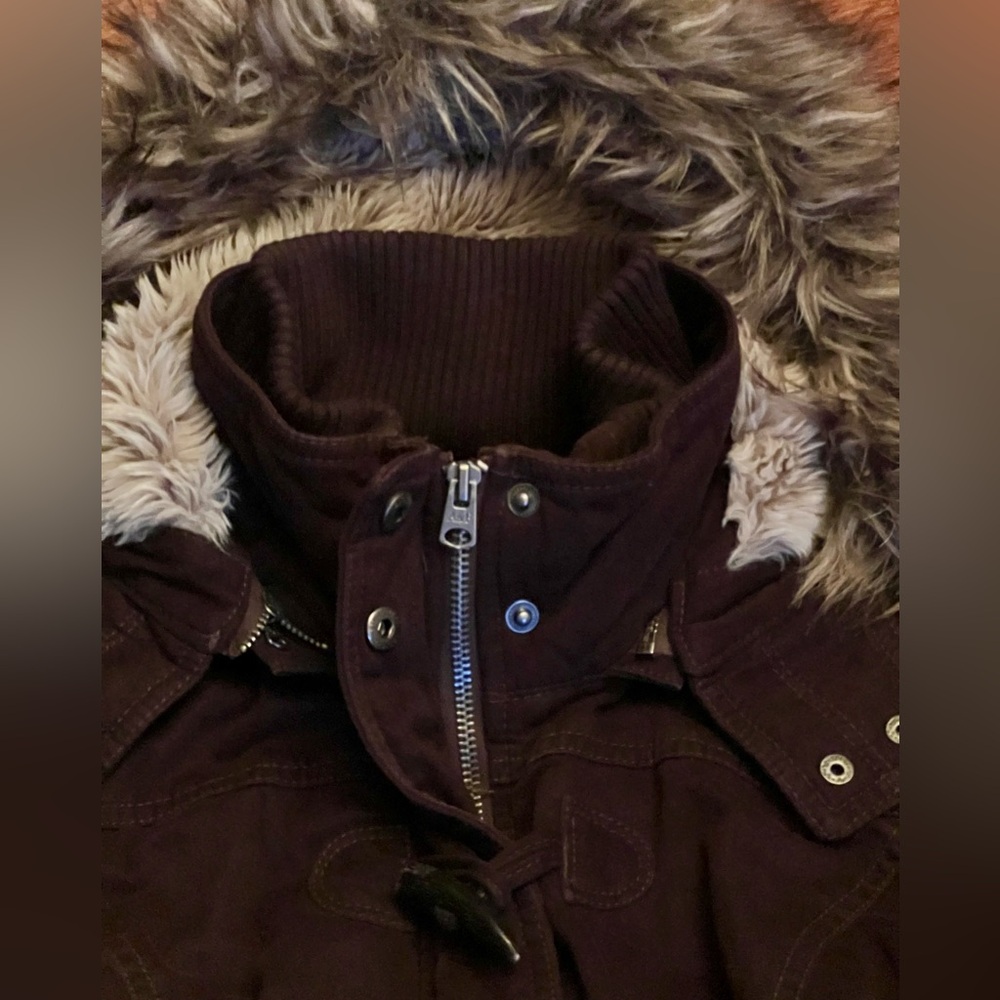 EUC Abercrombie & Fitch dark chocolate brown winter jacket parka size M - Picture 2 of 16